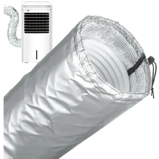 Husa izolatoare pentru furtun aer conditionat portabil, izolatie termica reflectorizanta, montare fara unelte slide-on, capac evacuare reglabil, lavabila si reutilizabila, compatibil universal, argintiu, 1 buc