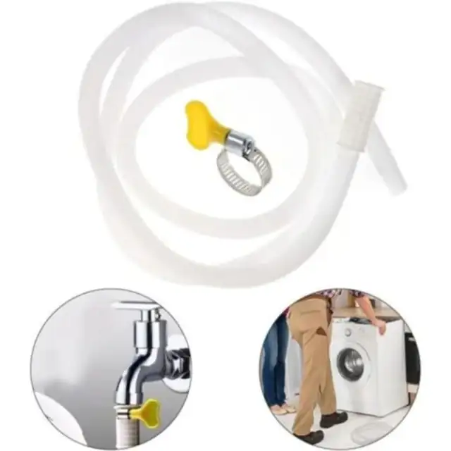 Kit furtun evacuare apa / tub scurgere pentru aer conditionat si masina de spalat, TPE, 3 m, diametru exterior 17 mm, conexiune 15-20 mm, cu cleme inoxidabile, Alb, 1 buc.