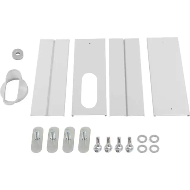 Kit fereastra aer conditionat portabil, kit ventilatie universal cu adaptor 130/150 mm, panouri reglabile 43-140 cm, din PVC si ABS, alb, Set 4 panouri