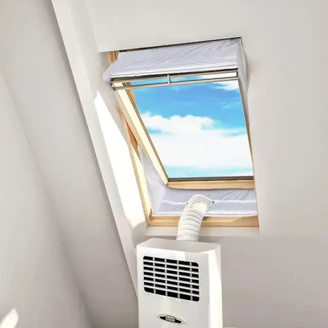 Etansare geam pentru aer conditionat portabil, izolatie fereastra, 230 x 38 cm, poliester cu fermoar ajustabil, alb, 1 buc.