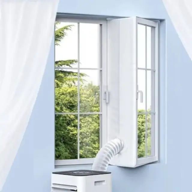Garnitura de etansare fereastra pentru aer conditionat portabil, Kit 400 cm, din nano-poliester, cu fermoar bidirectional si Velcro adeziv, rezistent la apa si UV, reutilizabil si lavabil, Alb, 1 set