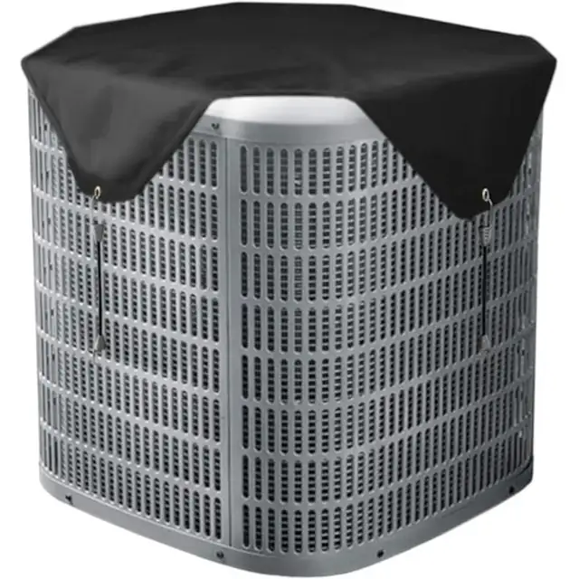 Husa acoperire pentru unitate externa aer conditionat din poliester Oxford, impermeabila, cu ventilatie si snur reglabil, Negru, 26x26x32 in