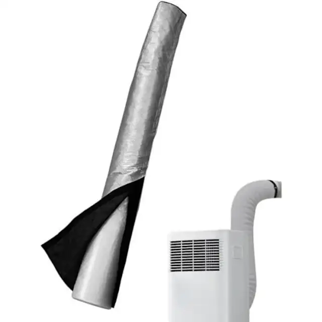 Husa/protectie pentru furtun aer conditionat universala, din oxford cu folie de aluminiu, izolata termic si antipraf, reduce consumul de energie, argintiu/negru, pentru furtun 5-6 inch