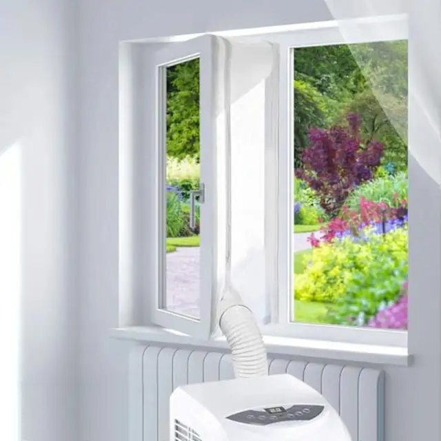 Kit sigiliu fereastra pentru aer conditionat portabil 400 cm, cu fermoar dublu, impermeabil si rezistent UV, instalare usoara fara gaurire, Alb, 1 set
