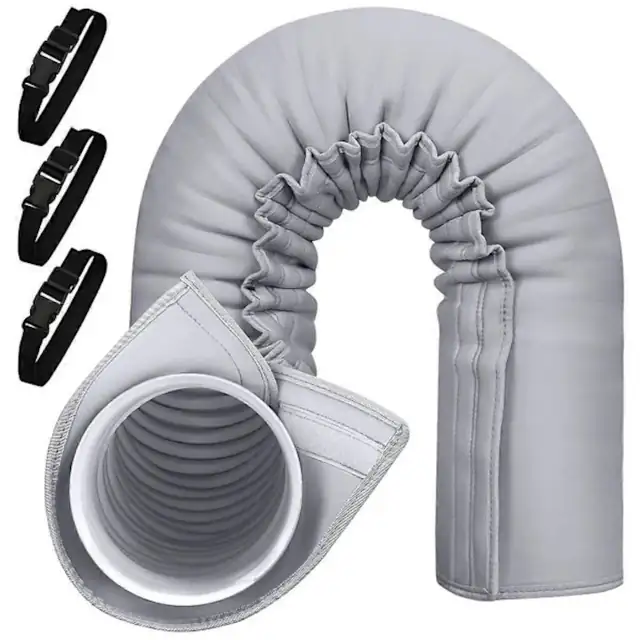 Manson izolator pentru furtun aer conditionat portabil, universal 150 x 53 cm, compatibil 5 inch/5.9 inch, izolare termica triple-strat, montare fara scule cu curele elastice si catarama nylon, Gri, 1 set (1 husa, 3 curele)