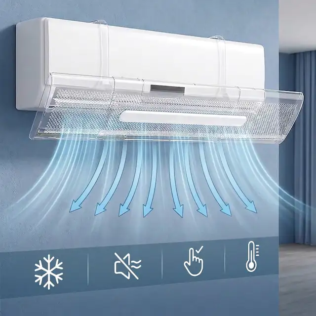 Deflector Aer Conditionat TrioStore® Reglabil 53-95 cm Transparent Universal, Deflector Aer Rece Si Cald Pentru Aer Conditionat Perete, Deflector Aer Directionare Flux Aer, Protectie Impotriva Curentului, Montaj Fara Gaurire