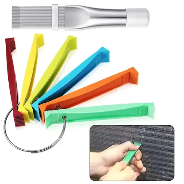 Set piepteni pentru lamele FCR6, instrument de indreptare pentru aer conditionat, pentru evaporator si condensator, cu pieptene metalic si 6 adaptoare din plastic, Multicolor, 7 bucati