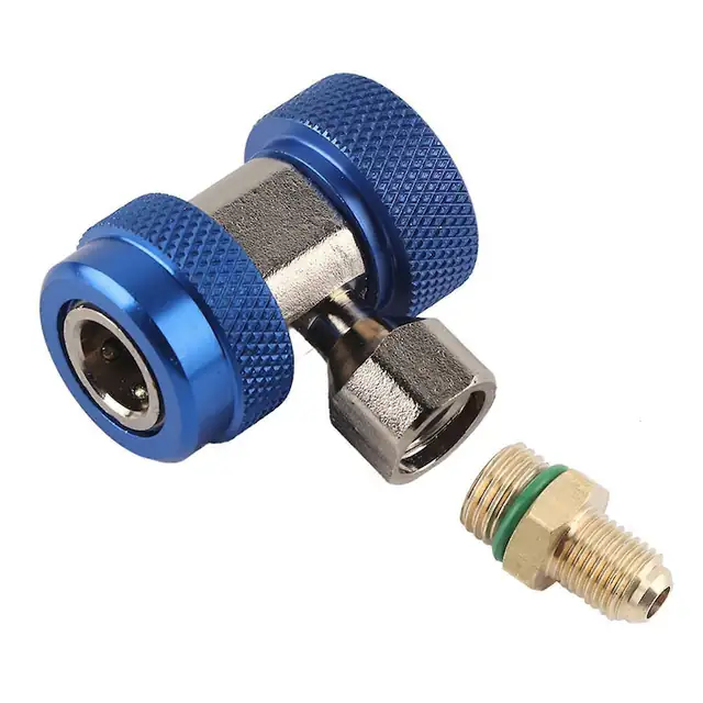 Conector rapid R134A/C de joasa si inalta presiune pentru aer conditionat, adaptor cupla, extractor miez de valva (Albastru)