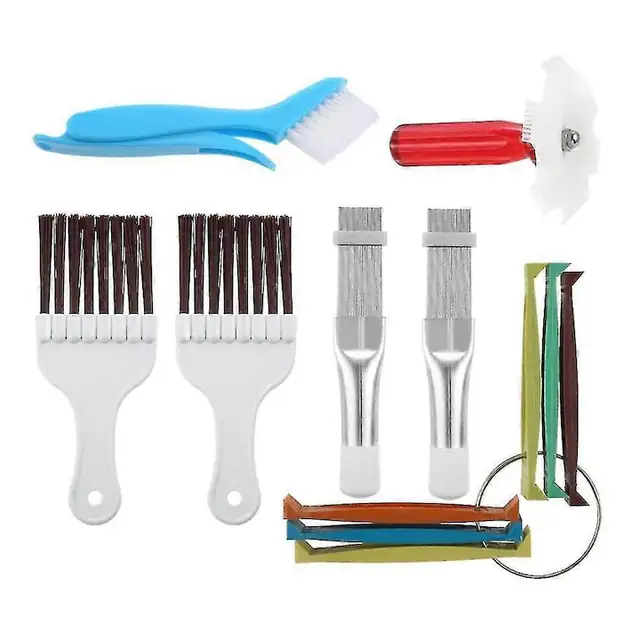Set pentru curatare si indreptare lamele aer conditionat, instrumente piepteni din plastic si perii metalice, perii din otel inoxidabil, pentru condensatoare si evaporatoare, Multicolor, 7 piese