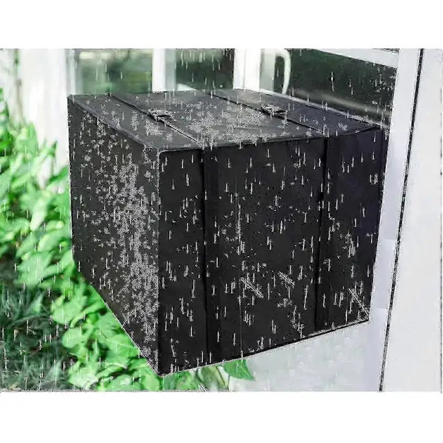 Husa pentru aer conditionat de fereastra, copertina de protectie din poliester 600D, rezistenta la apa si intemperii, cu curele reglabile si fund inclus, negru, 21.5 W x 15 H x 16 D