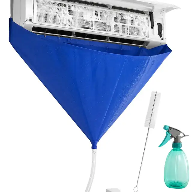 Set Complet pentru Curatare si Mentenanta Aer Conditionat, FONIX AirClean, Punga Colectoare 100cm, Furtun Evacuare Apa, PVC, Perie, Sticla Pulverizator 500ml, Igienizare Usoara la Tine Acasa, Albastru