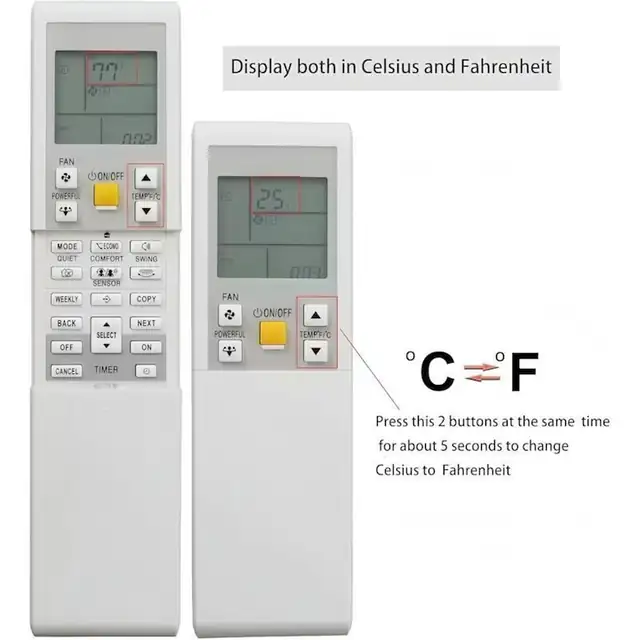 Telecomanda de inlocuire pentru aer conditionat Daikin ARC452A9/ARC452A10/ARC452A19/ARC452A20/ARC452A21/ARC452A23/ARC466A36, afisaj °C/°F, butoane din cauciuc moi, Alb, 1 buc