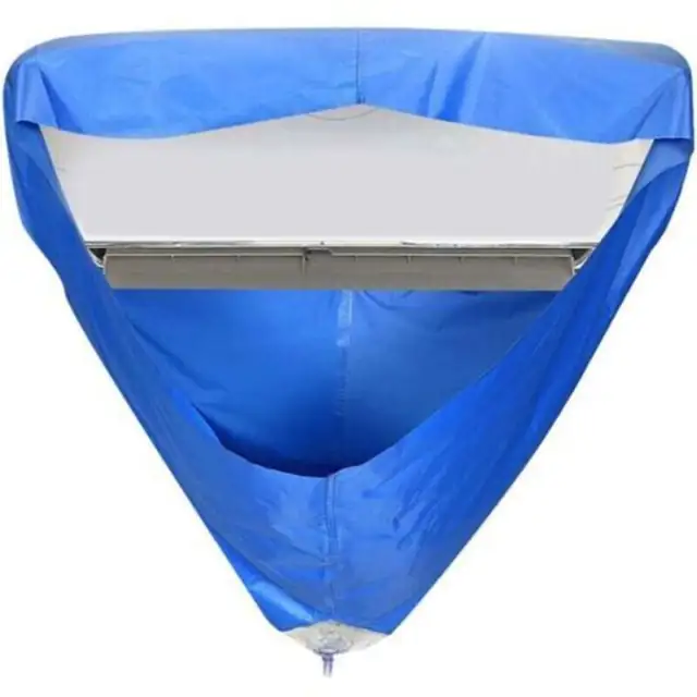 Husa pentru curatare aparate de aer conditionat, sac de protectie din pvc, impermeabila si anti-praf, cu design in forma de palnie pentru colectarea apei, pentru unitati montate pe perete, albastru, 1 buc