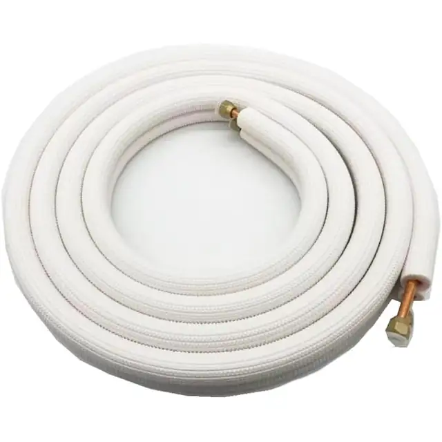 Furtun izolat/pereche tuburi pentru aer conditionat, 1/4 - 3/8 inch, dublu bobinat, cu fitinguri, alb, 5 m