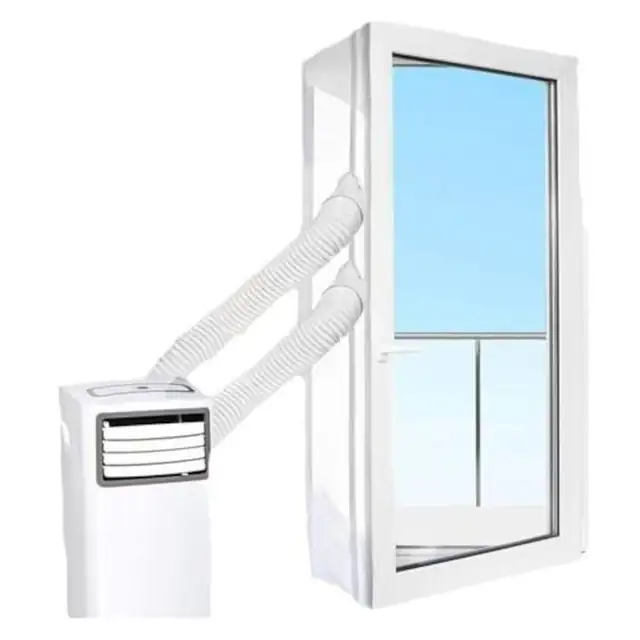 Banda etansare fereastra pentru aer conditionat mobil, manecuta etansare/deflector, cu fermoar si banda adeziva, pentru tub de evacuare, Alb, 4 m
