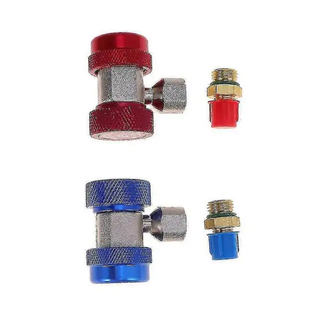 Set 2 bucati, Conector cuplaj pentru aer conditionat metalic, cuplare rapida si adaptor detasabil, inel striat, rosu/albastru, 5 x 5 x 3 cm