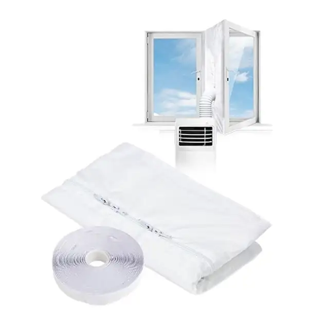 Banda elastica de etansare pentru aer conditionat, 4 m, cu doua capete de tragere, banda de etansare pentru usi si ferestre, ORBER, potrivita pentru ferestre culisante, poliester, 400cm*38cm, alba