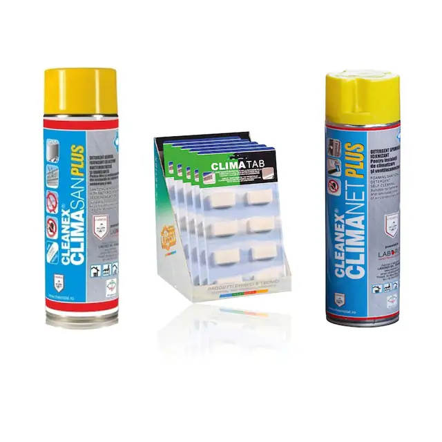 Pachet pentru curatare si igienizare aer conditionat Cleanex Climasan Plus si Climanet Plus, pastile igenizante Facot CLIMATAB blister 8 pastile