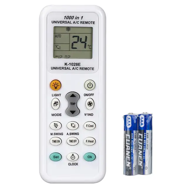 Telecomanda universala aer conditionat, SINBINTA, CU doua baterii, Economie de energie, Distanta de transmisie de 10 m, Functie de cronometru, Antisoc, Rezistent la picatura, Usor de utilizat, Plastic, 4.8x2.5x13cm, Alb