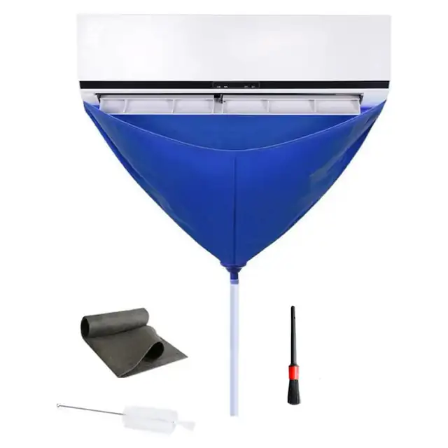 Kit pentru igienizare si curatare a aparatului de aer conditionat Ventoo® rezistenta la apa, cu furtun de scurgere, perie pentru desfundare, perie de curat si laveta de sters, albastru