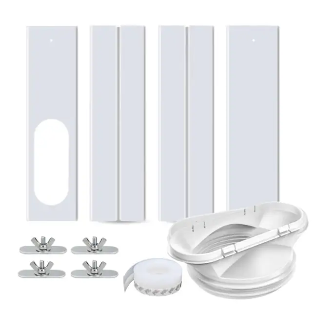 Kit fereastra pentru aer conditionat portabil, Bizaical, 4 panouri ajustabile, PVC, alb, 43x10cm