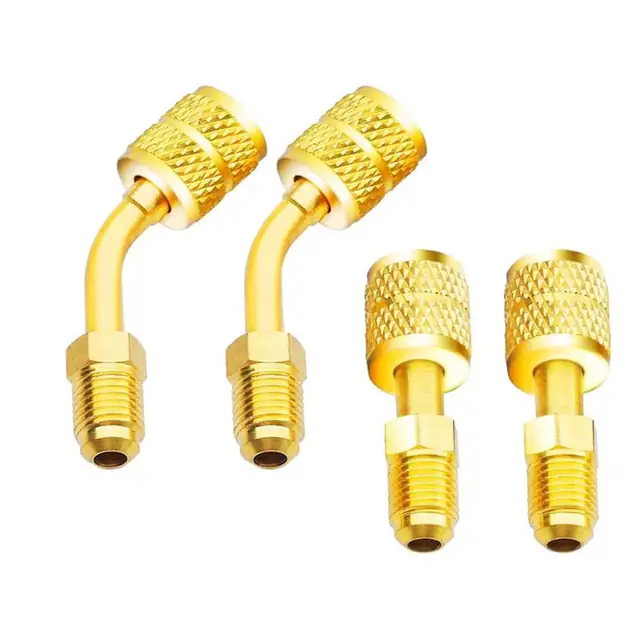 Set adaptoare R410A Yakumuz pentru aer conditionat, 2 adaptoare drepte/2 adaptoare unghiulare, 5/16" SAE femela la 1/4" SAE masculina