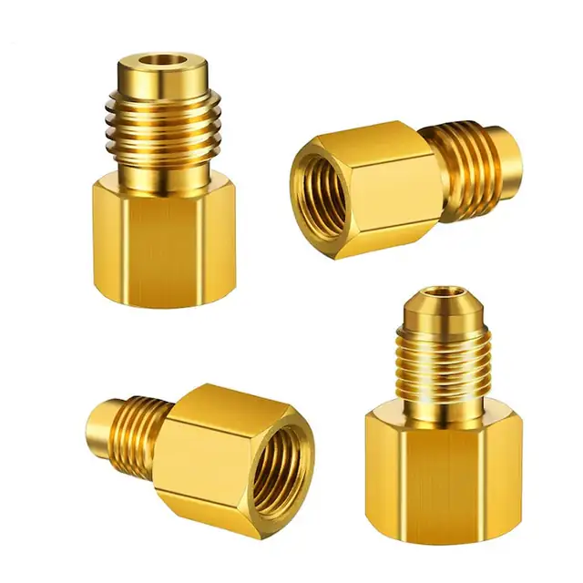 Set 4 Adaptoare Yakumuz din Alama pentru Refrigerant R134A și R12, Compatibile cu Pompe de Vid, 2.6x1.6x4.4 inch