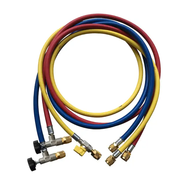 Set 3 furtunuri alimentare cu agent frigorific, Refco, cu valve de control, CCL-60-A-38010, 1/4" x 1/4"