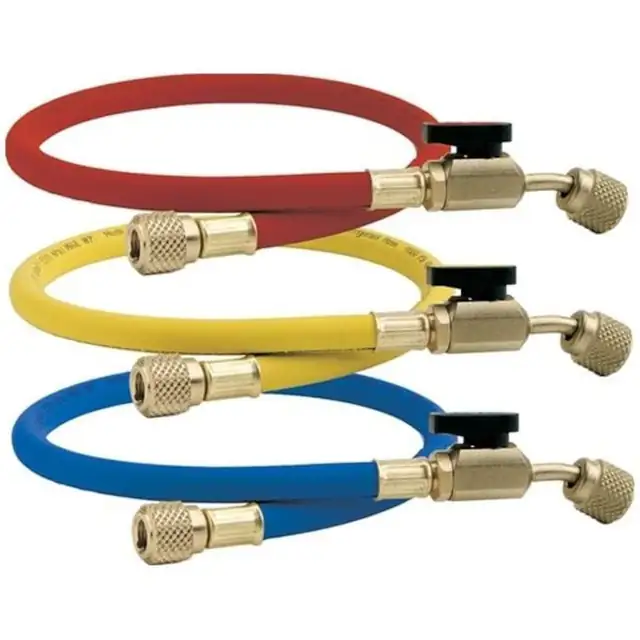 Set 3 furtunuri incarcare freon Value VRP-C-Y/B/R-150, R410A, 150 cm, cu robinet, racord 1/4"-5/16", presiune 55 bar