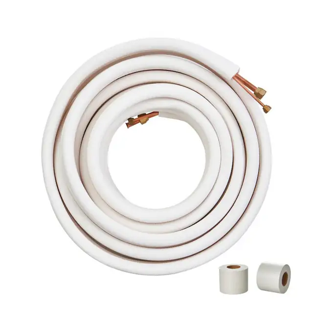 Set Mini Split Line, tevi de cupru 6, 4/12, 7 mm, izolatie triplu strat, pentru aer conditionat sau pompe incalzire, compatibil HVAC, cu benzi de ambalare