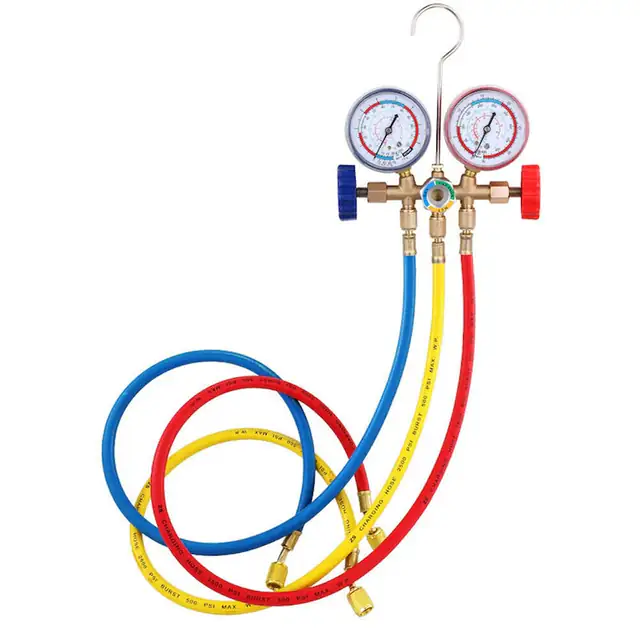 Set manometru galerie frigorifica, instrument de aer conditionat cu furtun si carlig, instrument de refrigerare pentru aer conditionat, manometru digital, pentru R12 R22 R404A R134A pentru aer conditionat, 90cm, 500PSI, 2500PSI