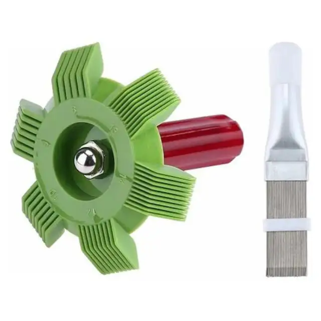 Set scule, 2 piese, pieptene metalic pentru aer conditionat, dimensiuni 19x7x3cm, 15.2x10x2.8cm, verde