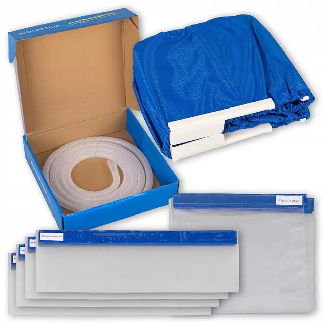 Husa profesionala pentru curatarea aerului conditionat, FixClima, plastic, 100-130 cm, teava flexibila, pereti rigizi, albastru, L