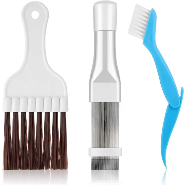 Kit de curatare pentru aparate de aer conditionat 3 piese, TREXORA, perie din otel inoxidabil, pieptene pentru praf, perie pliabila, multicolor