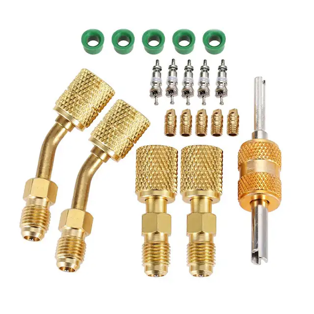 Adaptor R410A pentru sistem mini split, Yakumuz, set 2 bucati, 45 grade, 5/16 inch femela x 1/4 inch mascul, accesorii HVAC si refrigerare