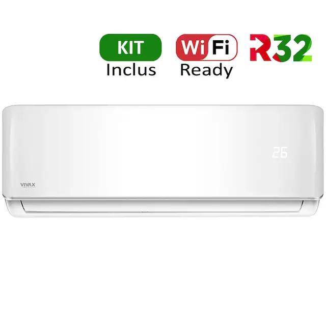 Aer conditionat Vivax ACP-24CH70AERI R-Design Wi-Fi Ready, Kit de instalare inclus, Inverter, 24000 BTU/h, Clasa A++, Ionizator, I feel, Autodiagnoza, Autocuratare, Autodetectie scurgeri freon, filtru Bio, filtru Anti-Praf, ECO-Mode