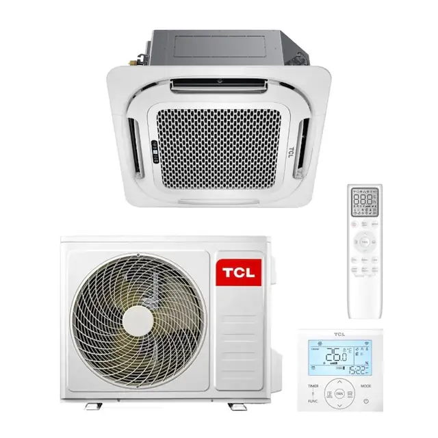 Sistem aer conditionat tip caseta TCL 12000 BTU A++, Optimizat pentru Incalzire, Hotel Mode, Pompa de Condens, Telecomenzi IR si cablata, WiFi, Monofazat TCD-12CHRH/DVI - TCC-12HH/DVO