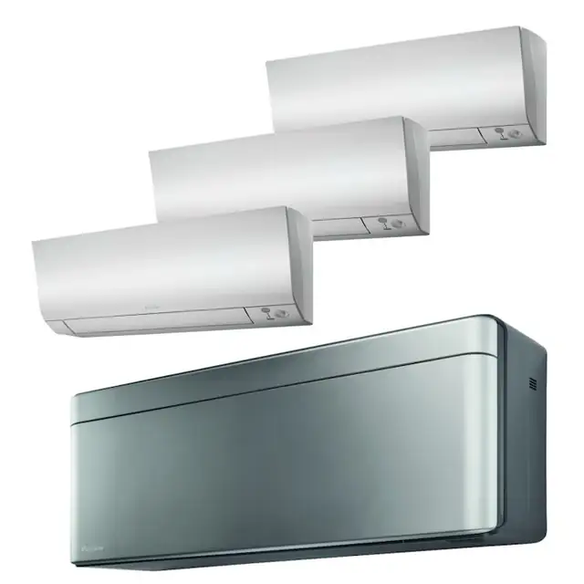 Sistem aer conditionat Daikin pentru 4 incaperi, multisplit, capacitate 6,80 kW, 12000 btu Stylish Silver + 3x7000 btu Perfera, Refrigerant R32, clasa A+++/A++, Bluevolution Inverter + ansamblu asimetric de amortizoare VibraZerro RX60XL