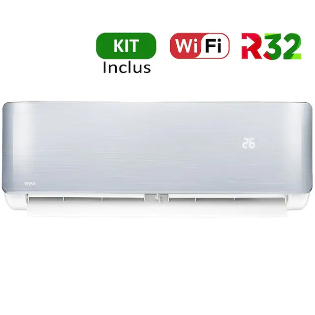Aer conditionat Vivax ACP-12CH35AERI SILVER R-Design Wi-Fi, R32, Kit de instalare inclus, Inverter, 12000 BTU/h, Clasa A++, Ionizator, I feel, Autodiagnoza, Autocuratare, Autodetectie scurgeri freon, filtru Bio, filtru Anti-Praf, ECO-Mode