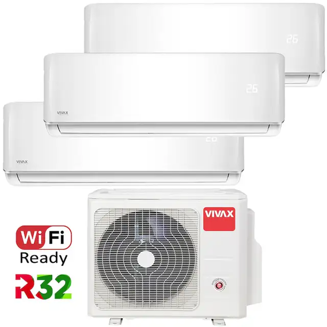 Aer conditionat Multisplit Vivax R-Design ACP-27COFM79AERI / 2x ACP-12CH35AERI + ACP-09CH25AERI, R32, Inverter, Clasa A++, I Feel, Auto Restart, Autodiagnoza, Autocuratare, Sleep Mode, 24 timer