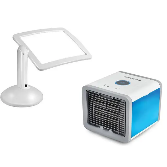 Pachet Aer Conditionat Portabil cu Lumina Ambientala, Racire cu Umidificare, Alimentare USB, 230V + Lupa de birou cu iluminare , Brighter Viewer