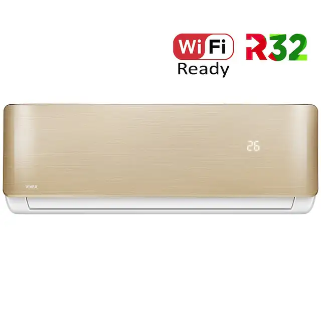 Aer conditionat Vivax ACP-09CH25AERI GOLD R-Design Wi-Fi Ready, R32, Inverter, 9000 BTU/h, Clasa A++, Ionizator, I feel, Autodiagnoza, Autocuratare, Autodetectie scurgeri freon, filtru Bio, filtru Anti-Praf, ECO-Mode