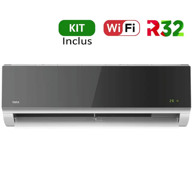 Aer conditionat Vivax ACP-12CH35AERI SILVER MIRROR R-Design Wi-Fi, R32, Kit de instalare inclus, Inverter, 12000 BTU/h, Clasa A++, Ionizator, I feel, Autodiagnoza, Autocuratare, Autodetectie scurgeri freon, filtru Bio, filtru Anti-Praf, ECO-Mode
