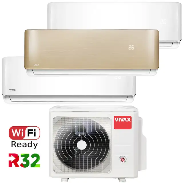 Aer conditionat Multisplit Vivax R-Design ACP-27COFM79AERI / 2x ACP-09CH25AERI + ACP-12CH35AERI GOLD, R32, Inverter, Clasa A++, I Feel, Auto Restart, Autodiagnoza, Autocuratare, Sleep Mode, 24 timer