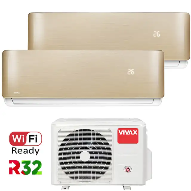 Aer conditionat Multisplit Vivax R-Design ACP-18COFM50AERI / 2x ACP-09CH25AERI GOLD, R32, Inverter, Clasa A++, I Feel, Auto Restart, Autodiagnoza, Autocuratare, Sleep Mode, 24 timer