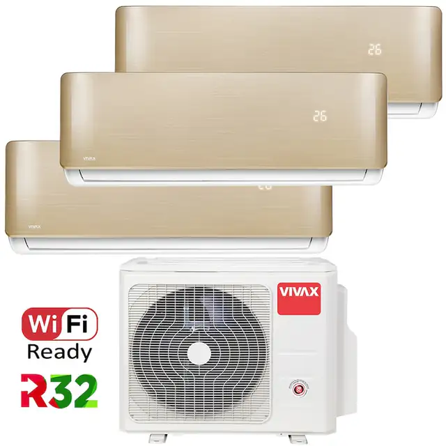 Aer conditionat Multisplit Vivax R-Design ACP-27COFM79AERI / 3x ACP-12CH35AERI GOLD, R32, Inverter, Clasa A++, I Feel, Auto Restart, Autodiagnoza, Autocuratare, Sleep Mode, 24 timer