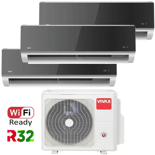 Aer conditionat Multisplit Vivax R-Design ACP-21COFM60AERI / 3x ACP-12CH35AERI SILVER MIRROR, R32, Inverter, Clasa A++, I Feel, Auto Restart, Autodiagnoza, Autocuratare, Sleep Mode, 24 timer
