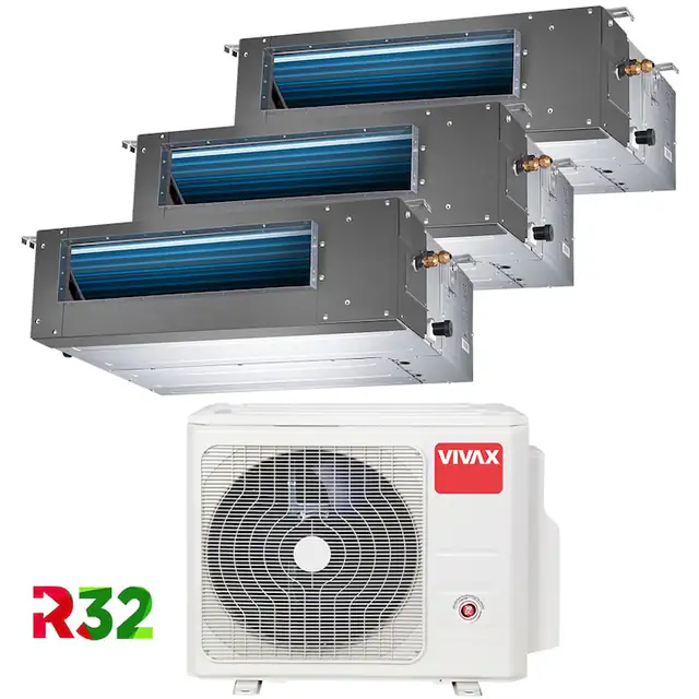 Aer conditionat Multisplit Duct Vivax ACP-21COFM60AERI / 3x ACP-12DT35AERI, R32, Inverter, Clasa A++, Pompa de drenaj incorporata, Auto Restart, Autodiagnoza, Autocuratare