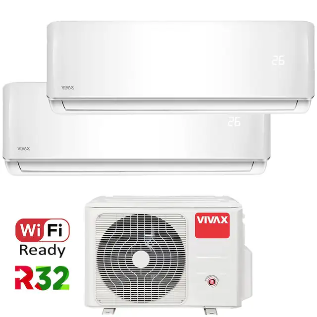 Aer conditionat Multisplit Vivax R-Design ACP-18COFM50AERI / 2x ACP-12CH35AERI, R32, Inverter, Clasa A++, I Feel, Auto Restart, Autodiagnoza, Autocuratare, Sleep Mode, 24 timer