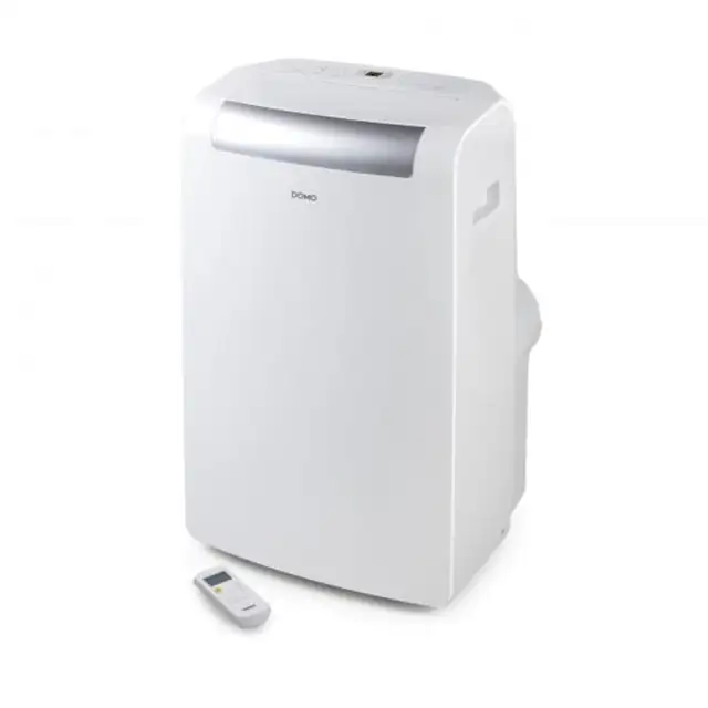 Aparat de aer conditionat portabil DOMO, 12000 BTU, clasa A, aer rece/dezumidificare/ventilatie, consum redus, timer 24h, 4 viteze, functie Sleep, panou cu control touch, ecran LED, filtru anti-praf lavabil, telecomanda si kit de instalare, alb